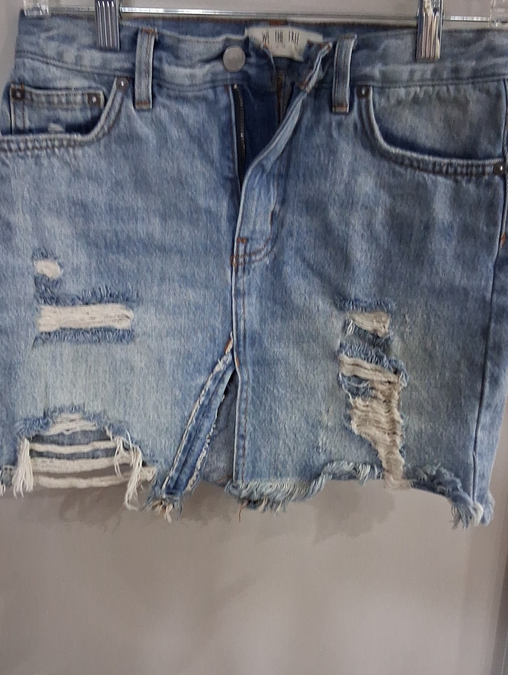 We The Free Light Blue Distressed Denim Mini Skirt